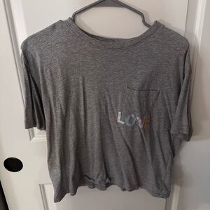 P.J. Salvage Grey Crop LOVE pocket t-shirt Size M